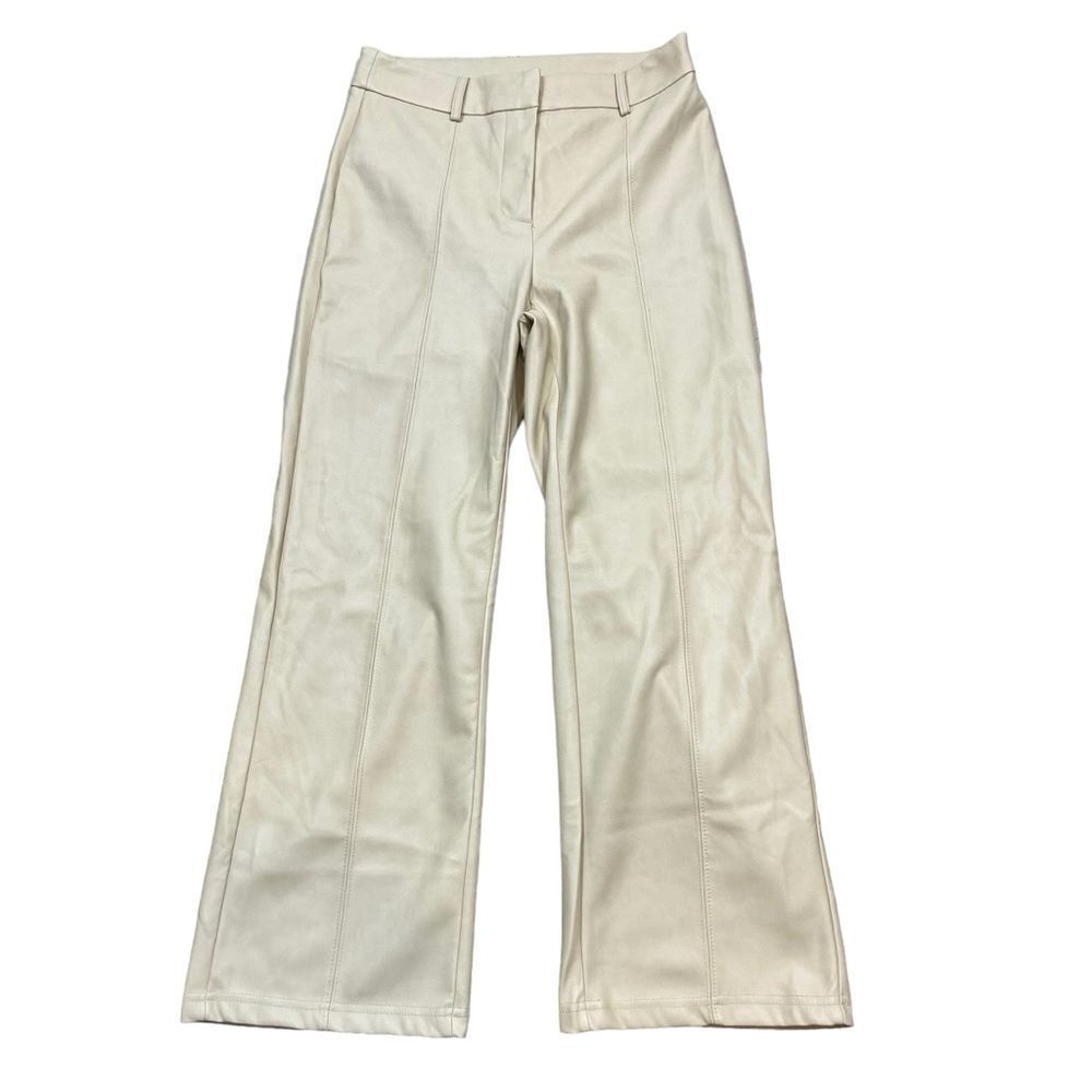 Ladies 7 For All Mankind Ivory Faux Leather Wide Leg High Rise Pants Size Small